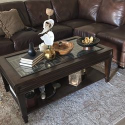 Expresso wood coffee table with glass insert