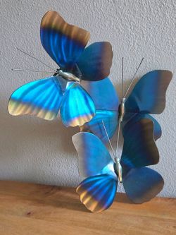 Mark Malizia Blue Morpho Trio Butterfly Decor 3D Metal Wall Art Signed Sculpture