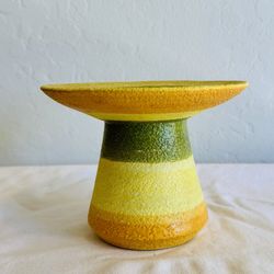 Vintage mcm bitossi yellow striped pillar candle holder