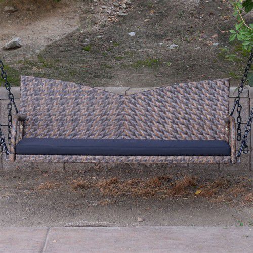 Espresso 52" Patio Porch Swing Chair / Bench Resin Wicker Tree  Hanging W/Chains