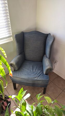 Pottery Barn Custom Blue Wingback Accent Chair with Nailhead Trim