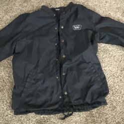 In Men's Vans Black Button Up Collared Windbreaker Jacket Size M 