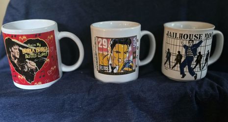 Elvis Presley "Jailhouse Rock" Mugs X2 And 1 Hunka Hunka Burning Love Mug.