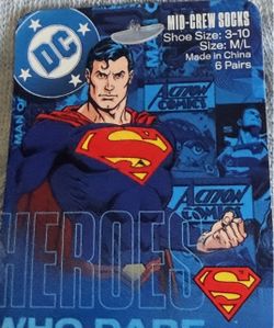 DC Superman Mid-Crew Socks 6 Pairs M/L