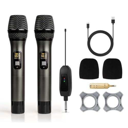 Soundgeek Wireless Microphone UHF Metal Dual Handheld Mic with Rechargeable Receiver 200ft Range, Microphone for Singing, Karaoke, Church, Speech, Wed