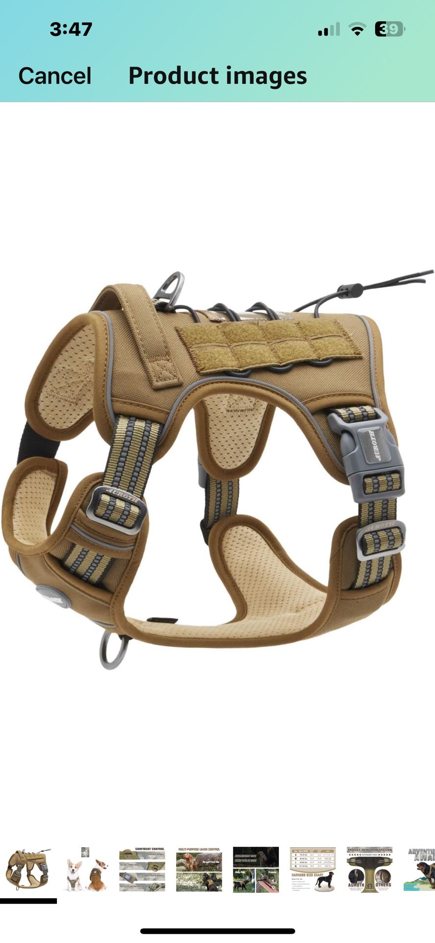 Auroth Adjustable Tactical Dog Harness (size: Medium, 16” - 22” Neck, 22” - 33” Chest)