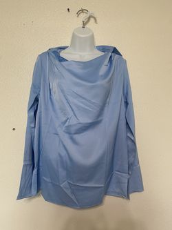 Sky Blue Draped Satin Blouse (Size: S)