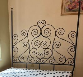 Vintage Midcentury Hand Forged Wrought Iron Queen Bed Headboard