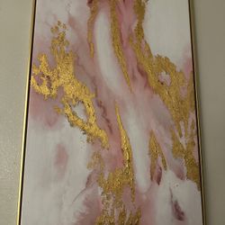 Pink Abstract Splash Golden Marple Framed 