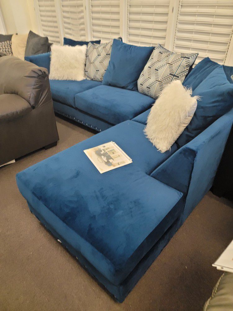 New Blue Nailhead Sectional