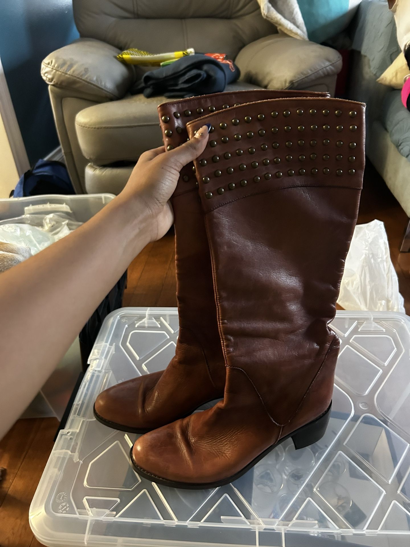 Brown leather boots