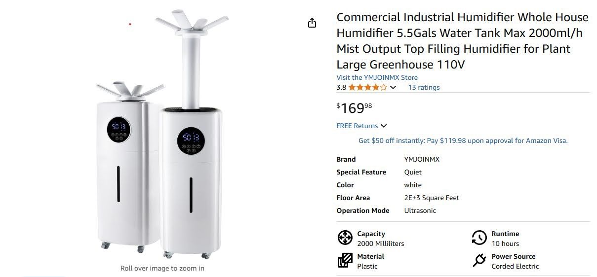 Commercial Industrial Humidifier Whole House Humidifier 5.5Gals Water Tank Max 2000ml/h Mist Output Top Filling Humidifier for Plant Large Greenhouse 