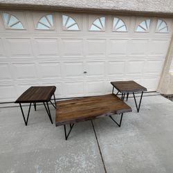 3 piece Nature's Edge wood hair pin leg 50” Coffee table 2 end tables