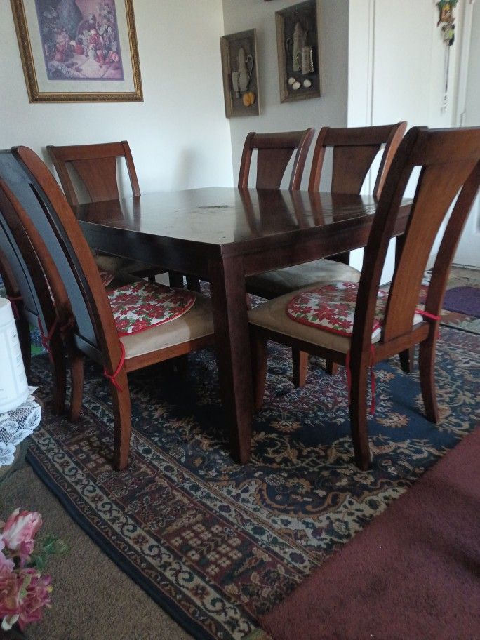 Oak 6chair (Suede) And Rectangled Dinner Table