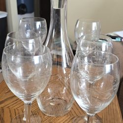 Wine Bottle With Glasses.  Vintage Crystal 