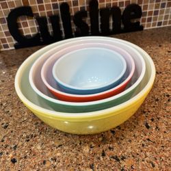 Pyrex Yellow, Green, Red, Blue Nesting Bowls
