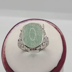 14k White Gold Jadeite Cabochon Ring