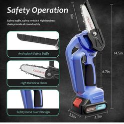 Mini Chainsaw, 4-Inch Battery Powered Electric Chainsaw Cordless with 2 Batteries 2 Chains, 21V 2000mAh Rechargeable Handheld Mini Chain Saw with Secu