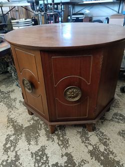 Vintage round wood side table
