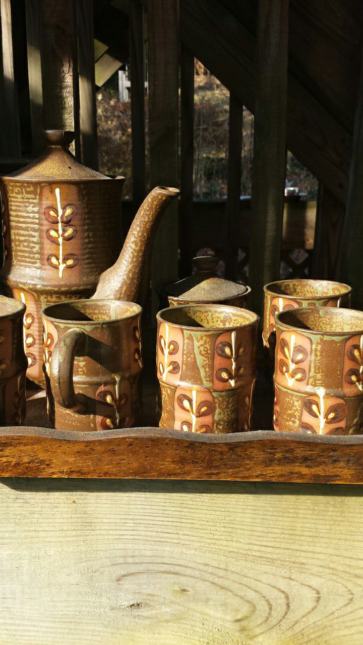 Vintage Japanese Pottery Tea Set and Tray
