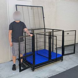 (New) $280 X-Large 49” Heavy-Duty Folding Dog Cage 49x38x43” Two-Door Crate Kennel w/ Divider