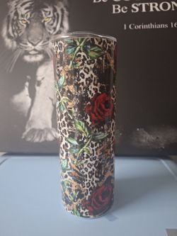 Leopard Print Rose Skinny Tumbler