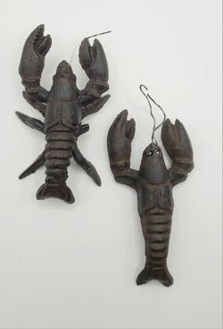 Vtg Cast Iron Lobster Crawfish Figurine Paperweight Nautical Decor Cajun Set