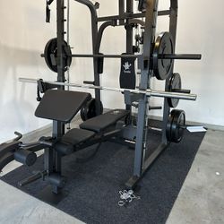 Vesta Fitness Smith Machine 2001 w/Bench Attachment | 230lb Bumpers Weights | 7ft Olympic Bar | Fitness | Gym Equipment | FREE DELIVERY🚚 