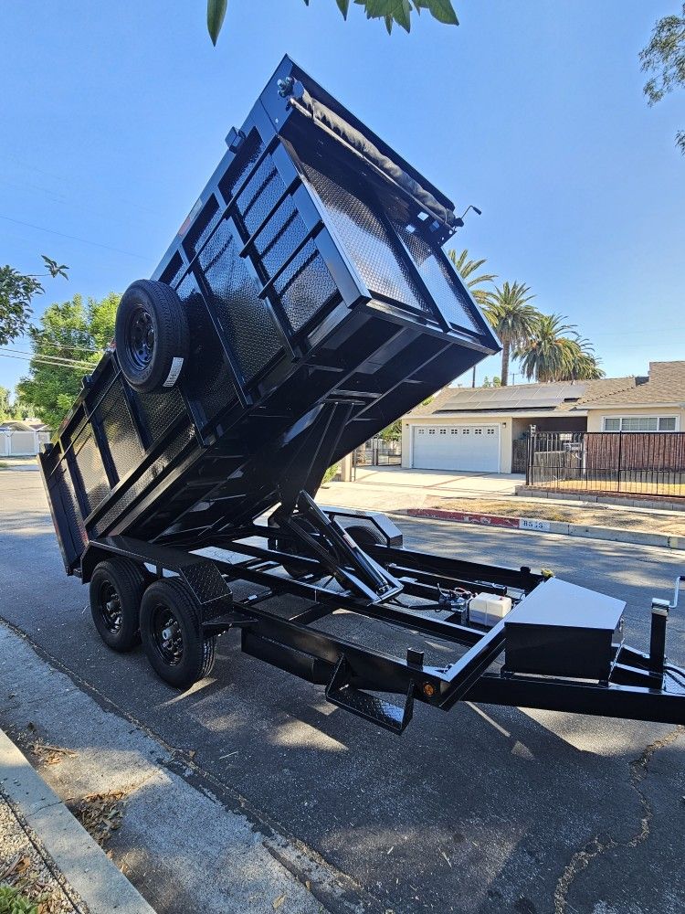 BRAND NEW DUMP TRAILER 14FT HEAVY DUTY SCISSOR HOIST 8 TONS, SET RAMPS, LED LIGHTS, TOOL BOX,ROLLING TARP,SPARE TIRE,IDEAL FOR BOBCAT FOR ANY QUESTION