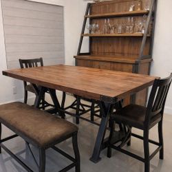 Wood High Dinner Room Set (4 Chair + Bench)