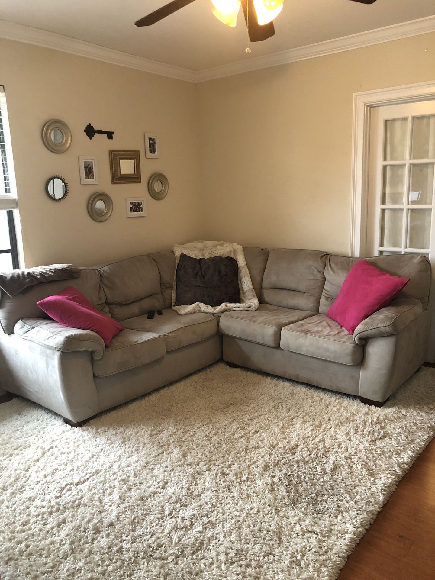 Tan Sectional Couch w/ Rug