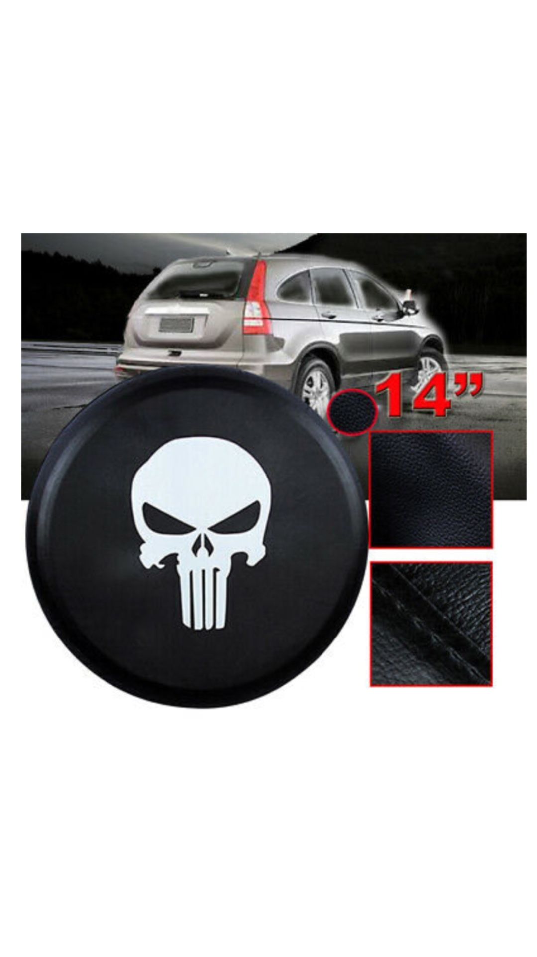 Punisher leather rear wheel spare tire cover 14” new van suv truck Jeep