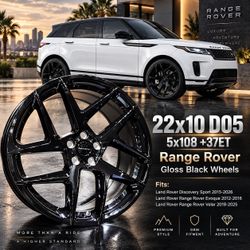 🔥 22x10 5x108 +37ET D05 RANGE ROVER GLOSS BLACK WHEELS 🔥
