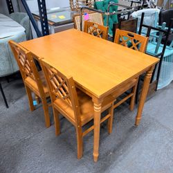 5-Piece Wood Dining Table Set for 4, Farmhouse Rectangular Kitchen Table Space-Saving Design for Small Dining Room, Apartment, Breakfast Nook, Natural