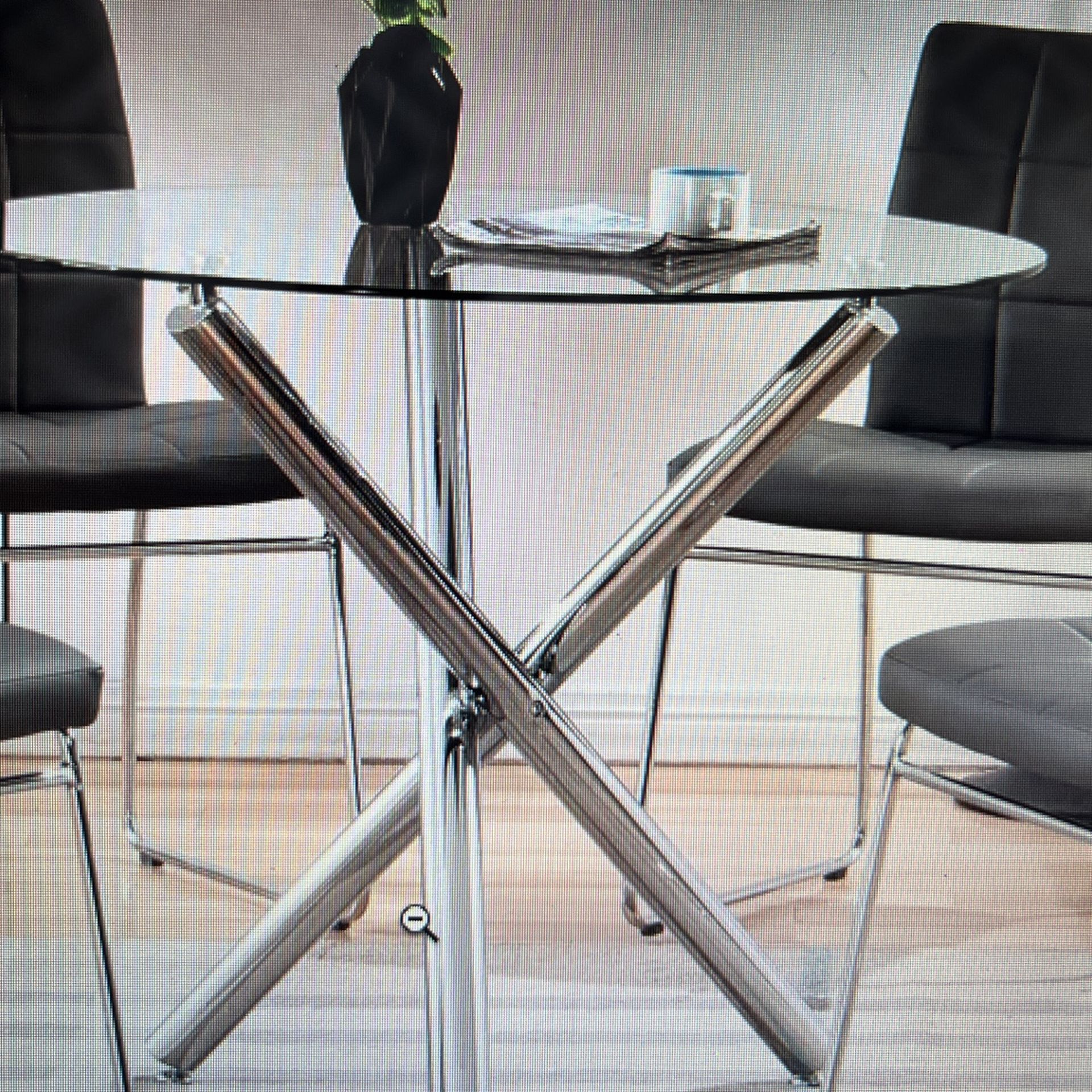 Glass Top Three Leg Dining Table With 4 Chairs