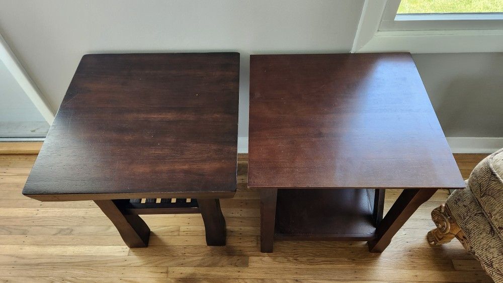 Set Of Two Solid Wood End Tables