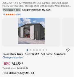 AECOJOY Waterproof Metal Shed(pick up location is West Covina)