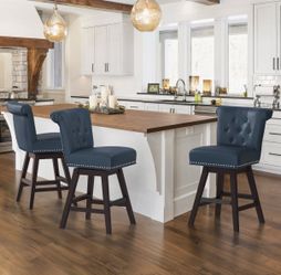 3X Dark Blue 26” swivel faux leather barstools