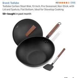 Todlabe 13" Carbon Steel Wok with Lid