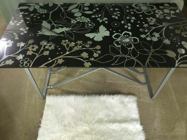 Ikea Vika Glasholm Table Top Glass Fl Patterned Black Metal Base Open In The Appcontinue To Mobile Website