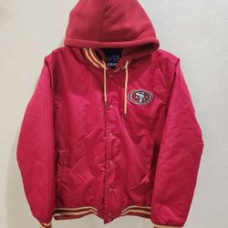 San Francisco 49ers Varsity Satin Jacket With Hoodie Ultra Game NFL Men’s Large 
Brand-new with tag
100 percent authentic 
Ship the same business day