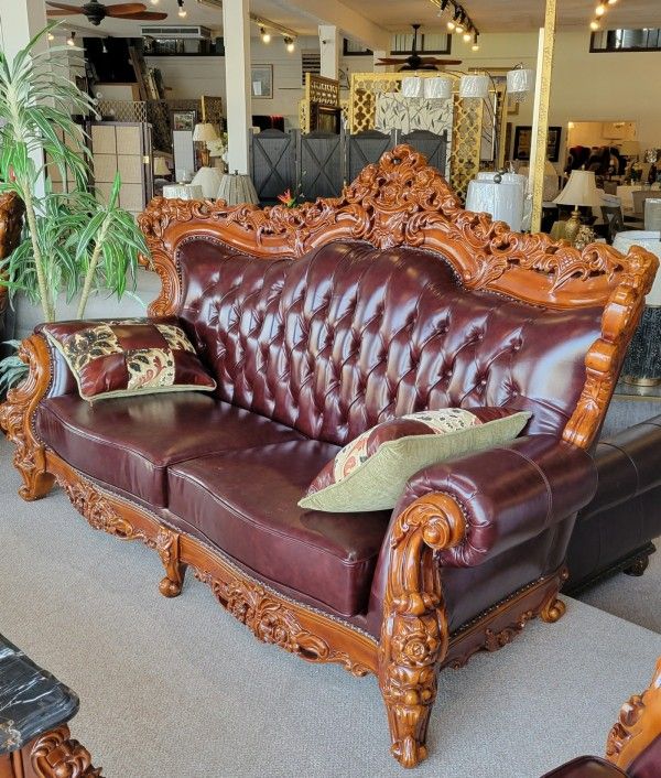 New Espresso Top Grain Leather Victorian Sofa