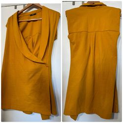 Zara Small (S) Unique Vintage-Style Wrap Dress Yellow Mustard 