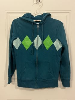 Old Navy Teal Argyle Women’s Small Zip Up Hoodie