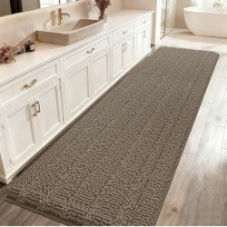 Brandnew  Striped Dark Beige Bathroom Rug Mat 47.5"x17" Ultra Soft, Non Slip Chenille Bath Rugs, Absorbent Plush Shaggy Bath Mats for Bathroom, Bedroo