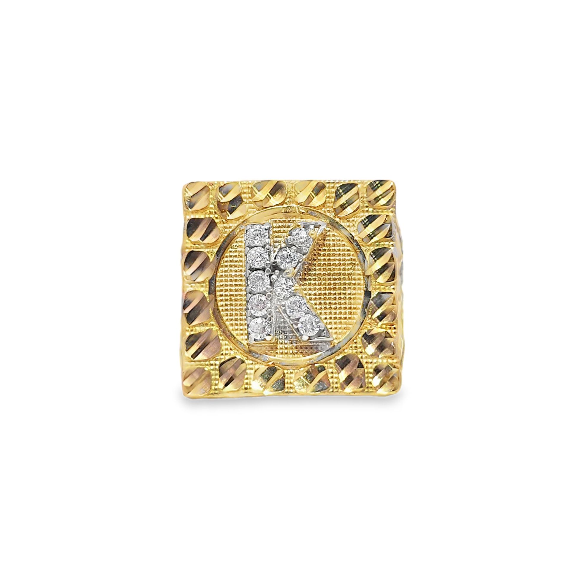 10k Yellow Gold Signet Ring with Round Cut Letter 'K'