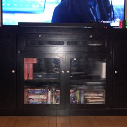 Black Wood Tv Console w/ Glass Doors