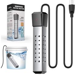 Portable Immersion Water Heater, 2000W, Stainless Steel, Above Ground Pool Pond Heater with Digital LCD Thermometer