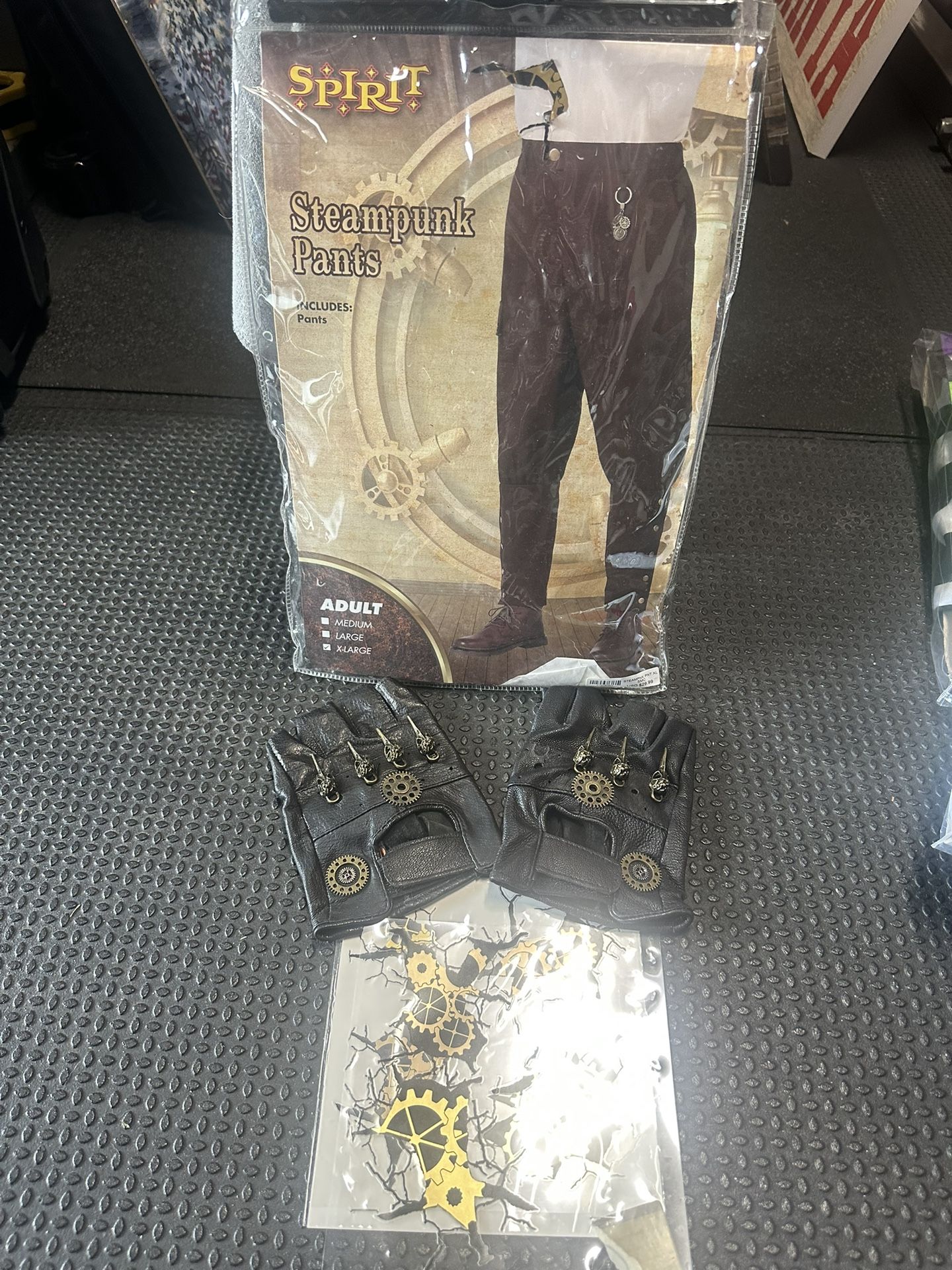 Men’s Steampunk Costume Pants Plus Leather Gloves/tattoos Size XL