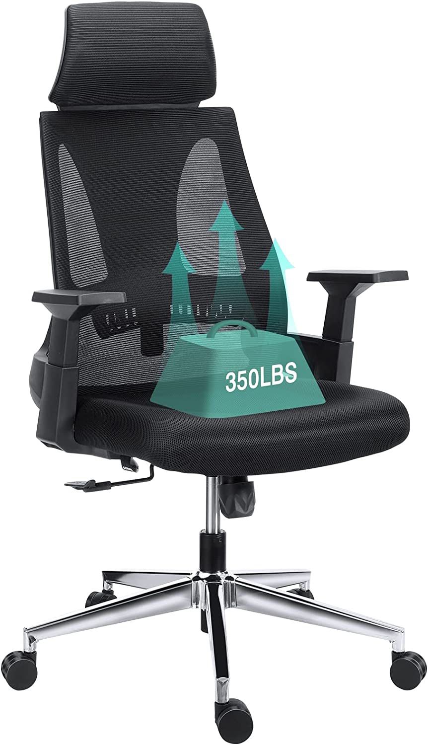 Ergonomic Chair for Heavy People 350 LBS Capacity with Wide Seat Comfortable Headrest Tilt Function Adjustable Lumbar SupportBreathable Mesh for H